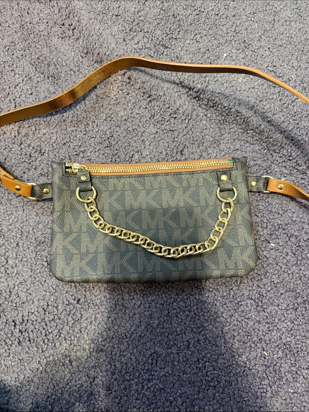 Michael Kors Brown Logo Chain-Accent Belt Bag